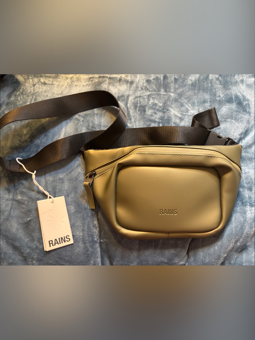 Rains Olive Green Belt Bag with Black Strap